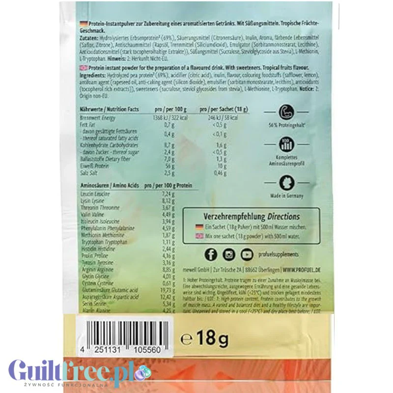 Pro Fuel Clear Protein Vegan Tropical Fruits - wegański klarowny hydrolizat, lekka odżywka białkowa ze stewią - Image 2