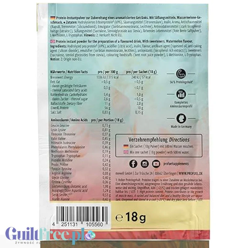 Pro Fuel Clear Protein Vegan Watermelon - wegański klarowny hydrolizat, lekka odżywka białkowa ze stewią - Image 2