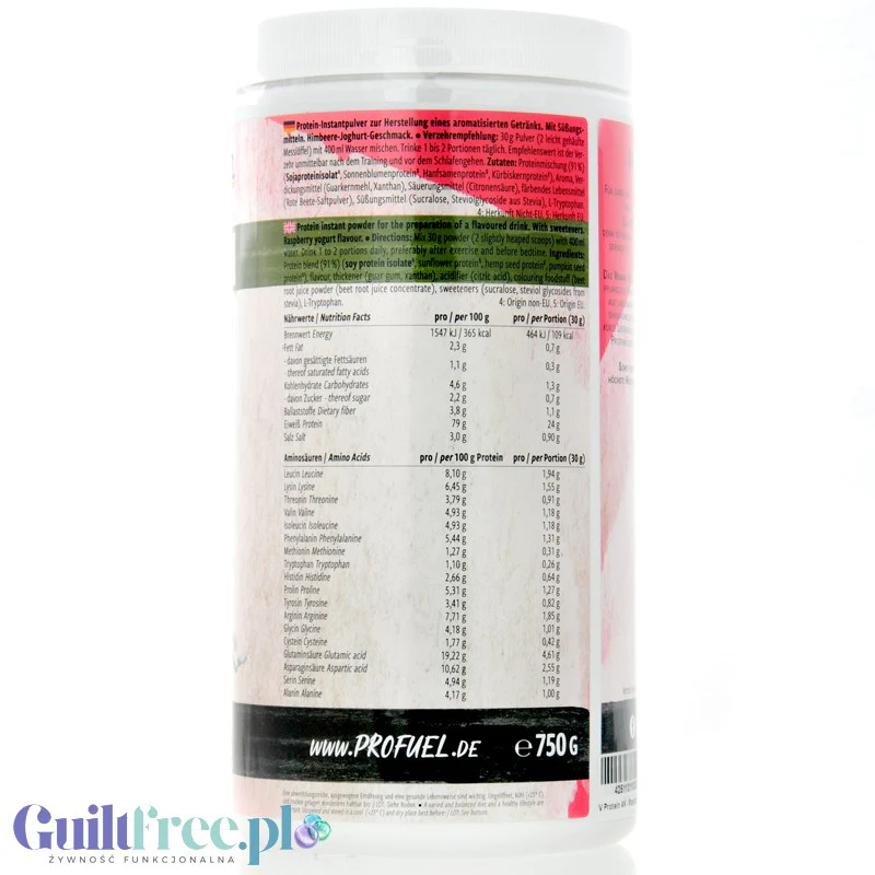 Pro Fuel V-Protein 4 K Raspberry Yogurt 750g - wegańska odżywka o smaku proteinowa jogurtu malinowego - Image 2