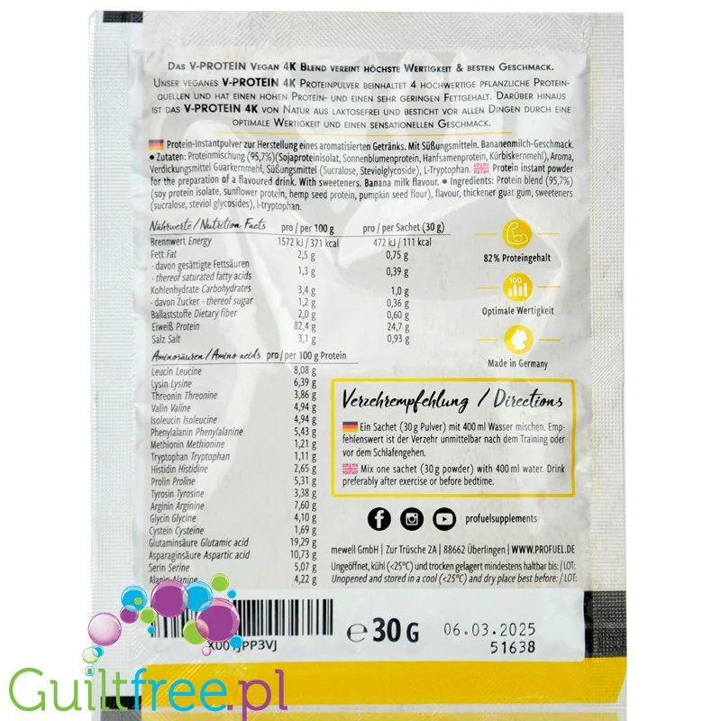 Pro Fuel V-Protein 4K Blueberry Muffin 30g - wegańska odżywka proteinowa, smak jagodowa Muffinka - Image 2