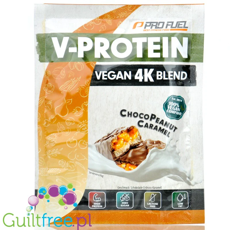 Pro Fuel V-Protein 4K Choco Peanut Caramel 30g - wegańska odżywka o smaku czekoladowo-orzechowo karmelowym