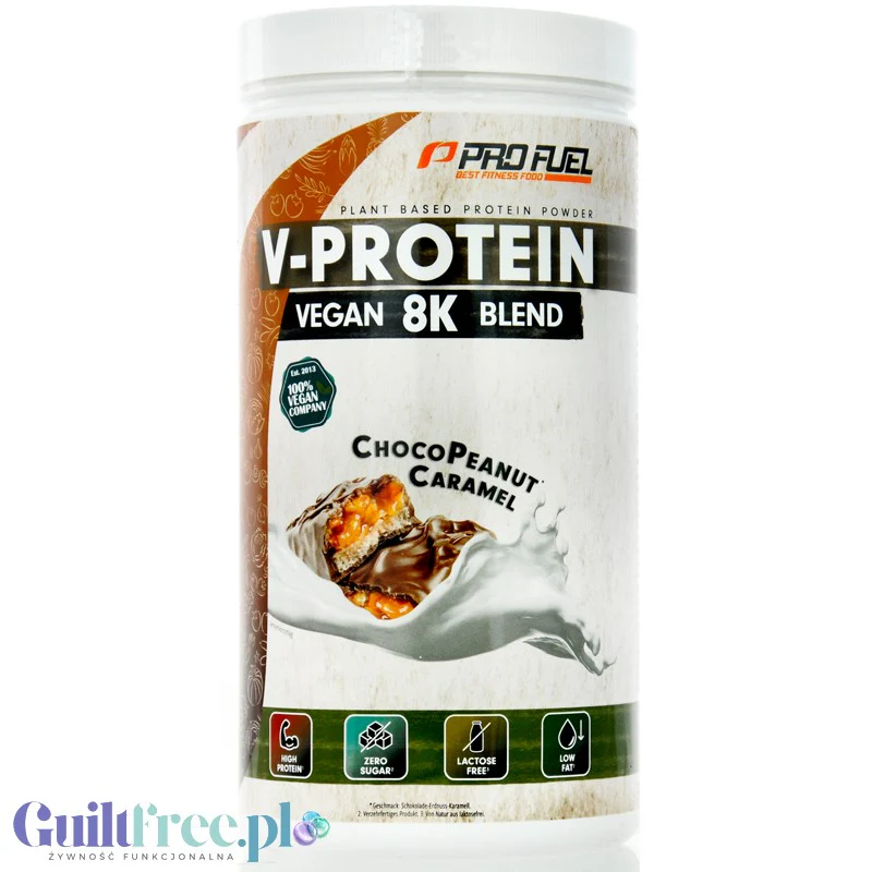Pro Fuel V-Protein 8K Choco Peanut Caramel 750g - wegańska odżywka białkowa o smaku czekoladowo-orzechowo-karmelowym