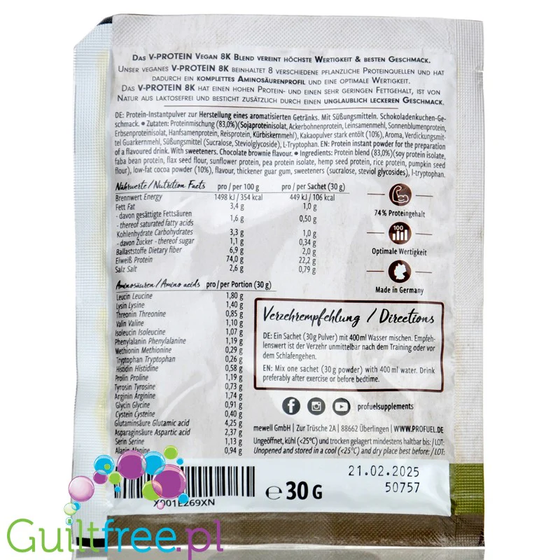 Pro Fuel V-Protein 8K Salted Caramel 30g - wegańska odżywka o smaku proteinowa solonego karmelu - Image 2