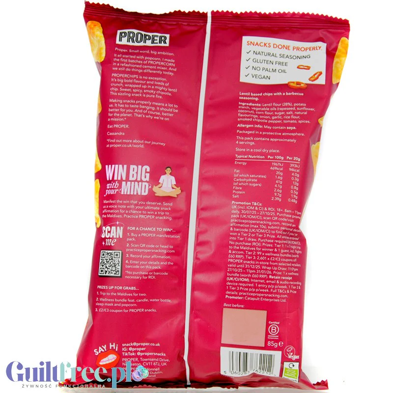 Proper Chips Barbecue Lentil 85g - chipsy z soczewicy o smaku barbecue - Image 2