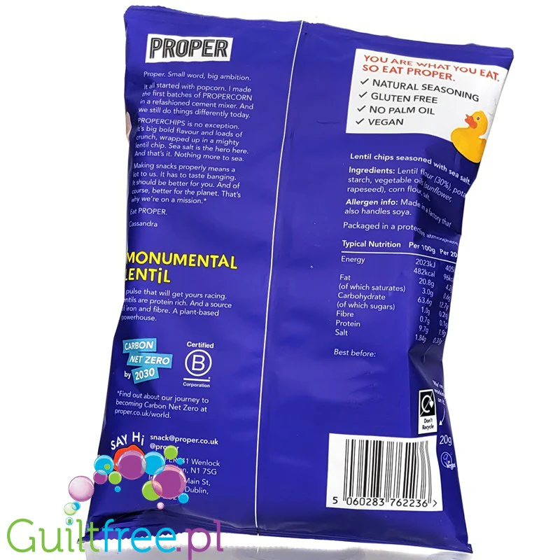 Proper Chips Sea Salt Lentil - chipsy z soczewicy 96kcal, smak Sól Morska - Image 2