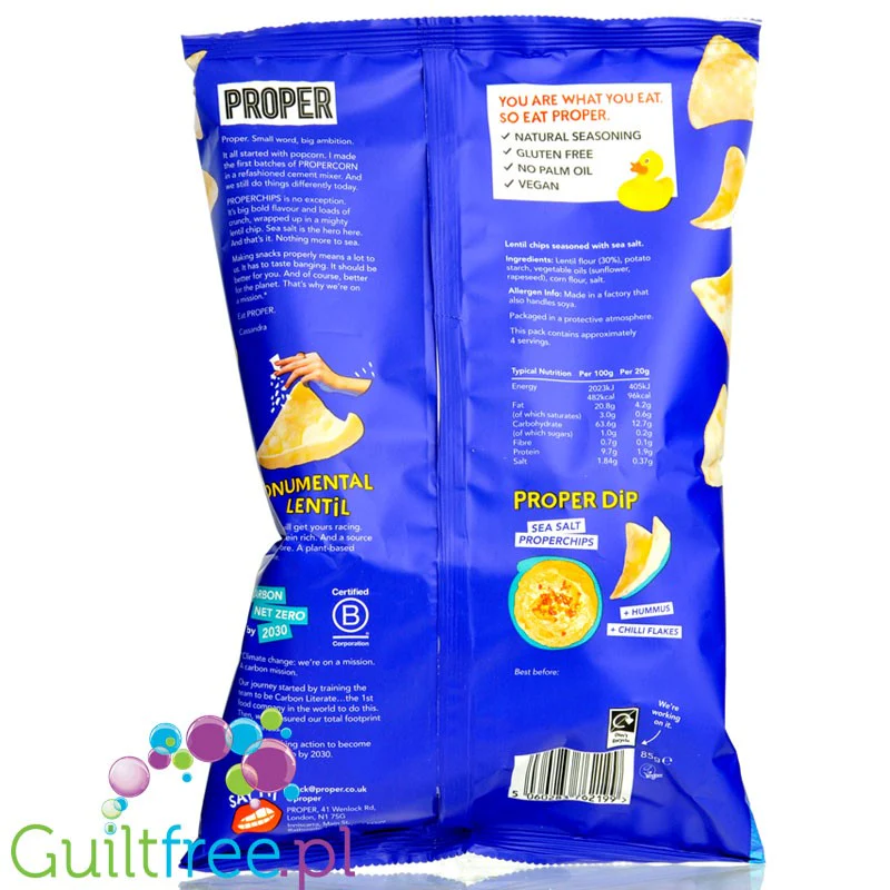 Proper Chips Sea Salt Lentil XL - chipsy z soczewicy 96kcal, smak Sól Morska - Image 2