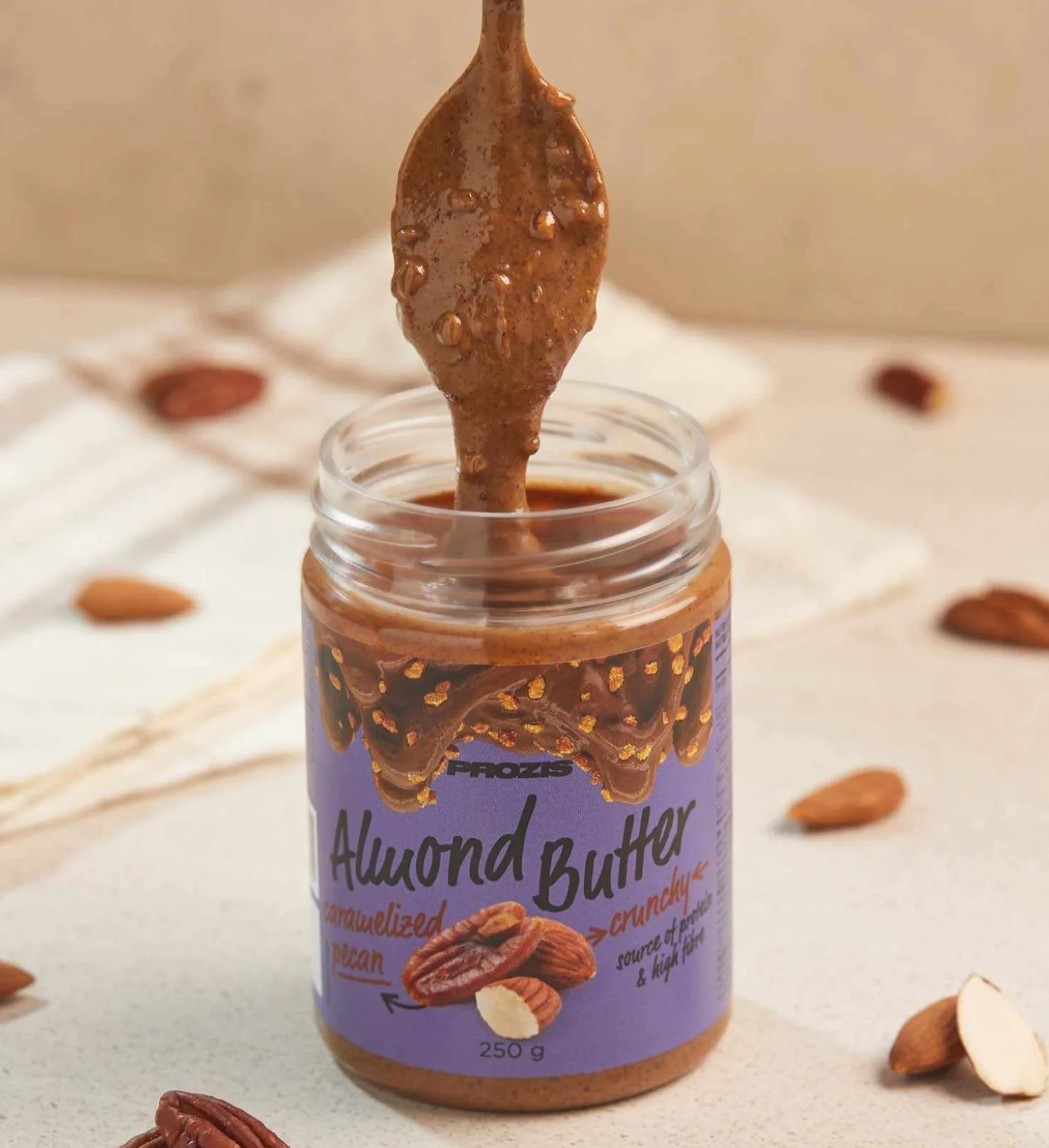 Prozis Caramelized Pecan Almond Butter Crunchy - masło migdałowe z karmelizowanymi zechami pecan bez cukru - Image 4