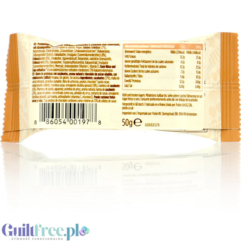 Pulsin Protein Bar Peanut Choc - wegański baton białkowy bez dodatku cukru z ksylitolem - Image 2