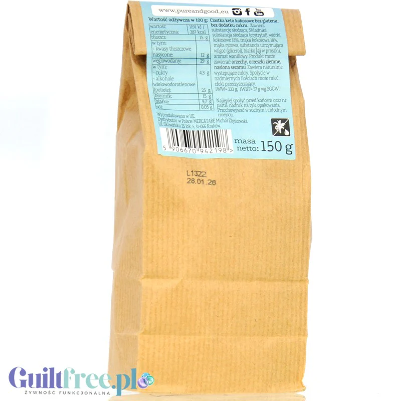 Pure & Good Keto Ciastka Kokosowe bez dodatku cukru i bez glutenu słodzone erytrolem - Image 2