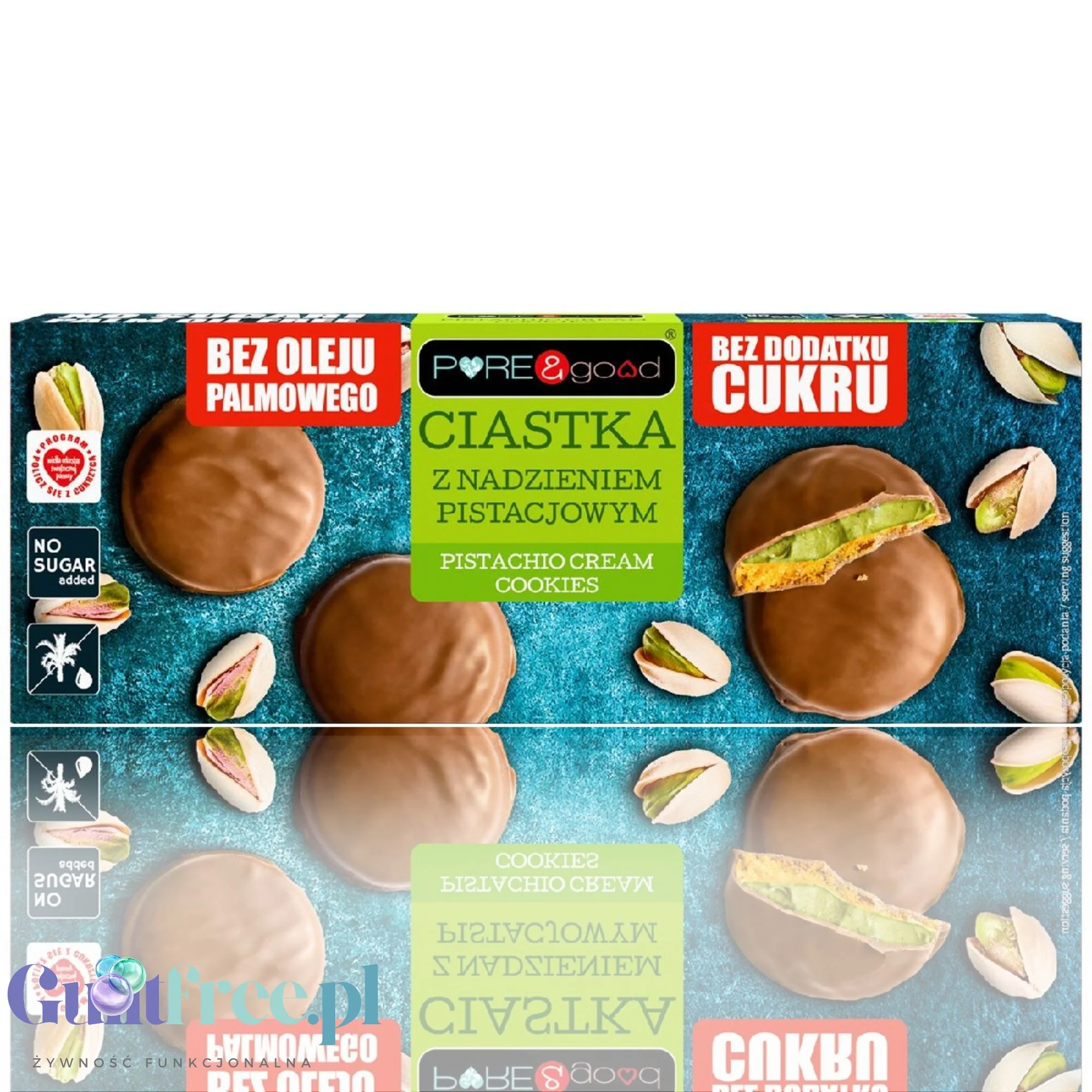 Pure & Good Pistachio Cream Cookies – ciastka w czekoladzie z nadzieniem pistacjowym, bez dodatku cukru