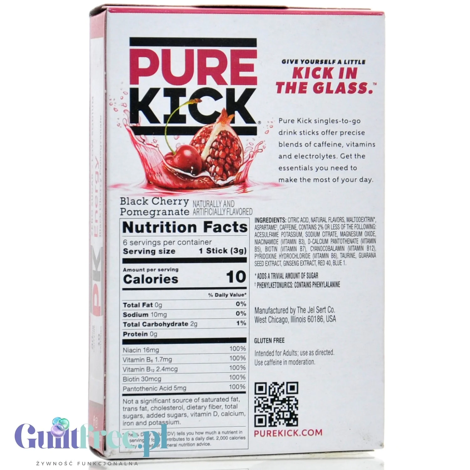 Pure Kick Energy Black Cherry Pomegranate - saszetki bez cukru, napój instant z kofeiną, witaminami i elektrolitami - Image 2