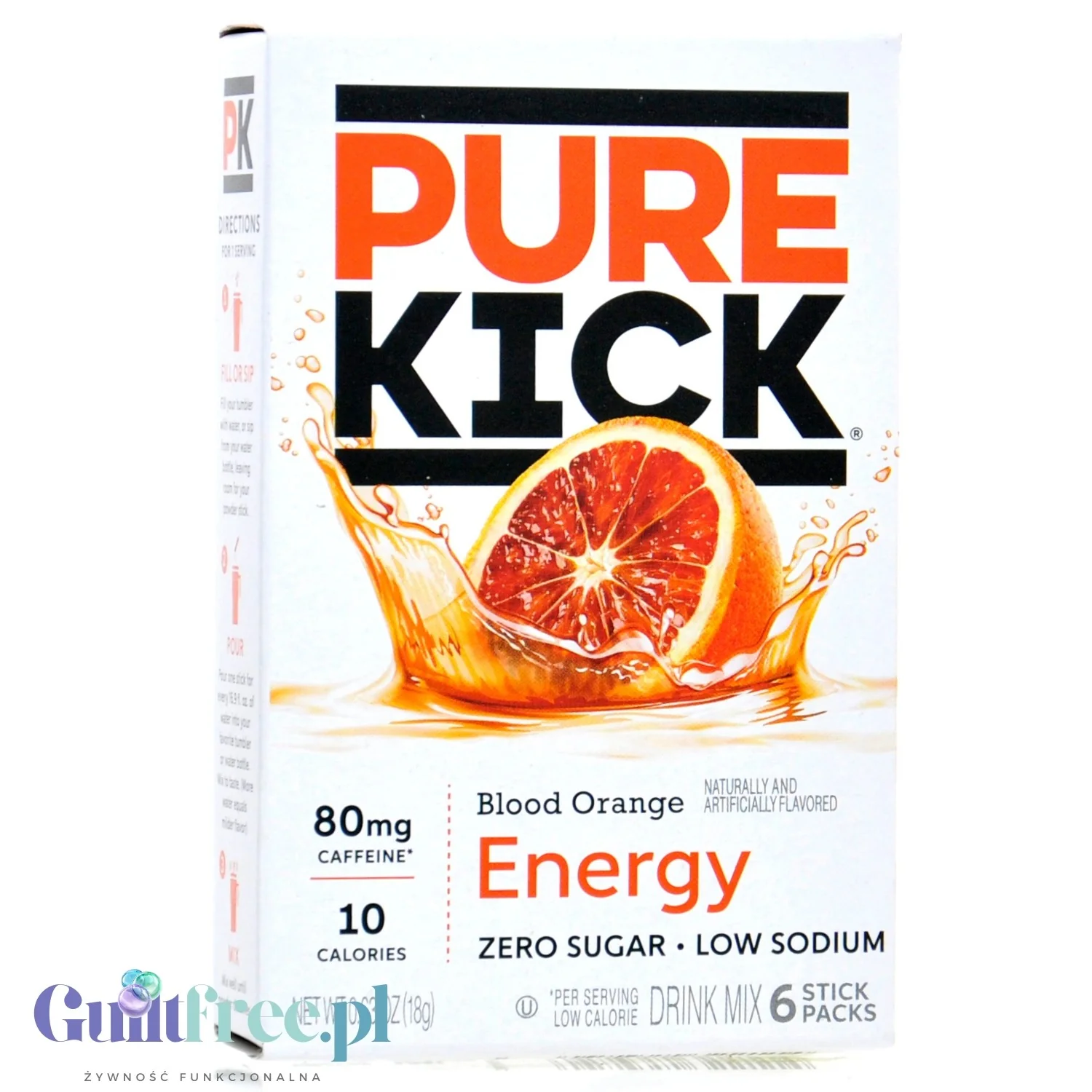 Pure Kick Energy Blood Orange - saszetki bez cukru, napój instant z kofeiną, witaminami i elektrolitami
