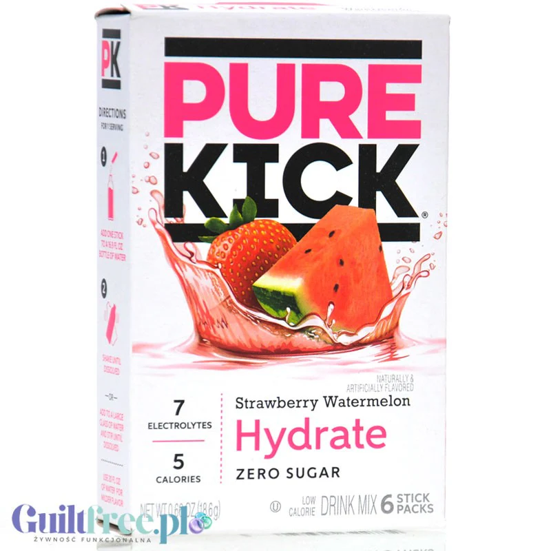 Pure Kick Hydration Strawberry Watermelon - saszetki bez cukru, napój instant z kofeiną, witaminami i elektrolitami