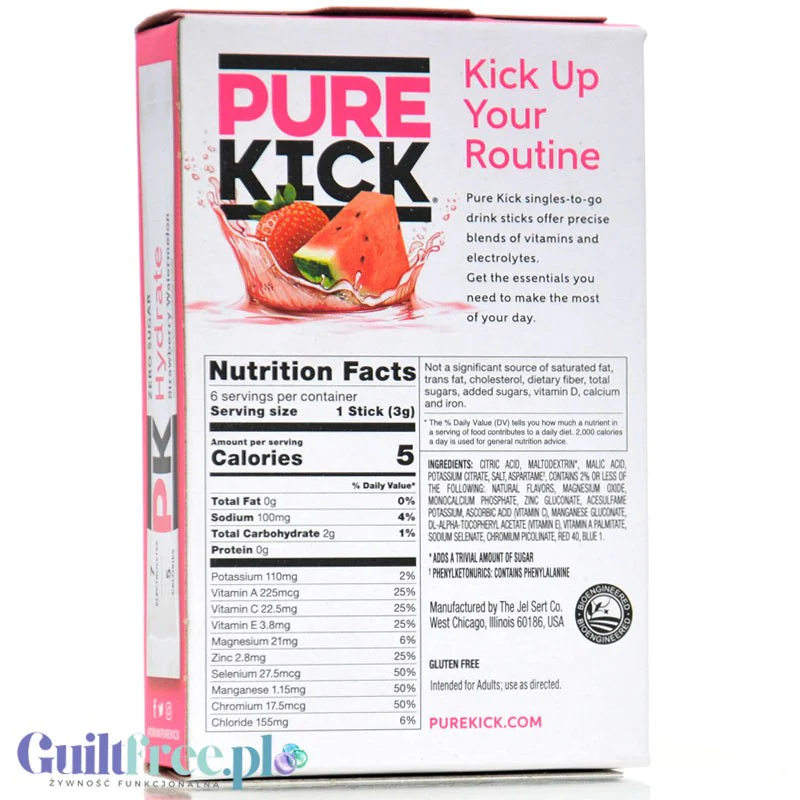 Pure Kick Hydration Strawberry Watermelon - saszetki bez cukru, napój instant z kofeiną, witaminami i elektrolitami - Image 2
