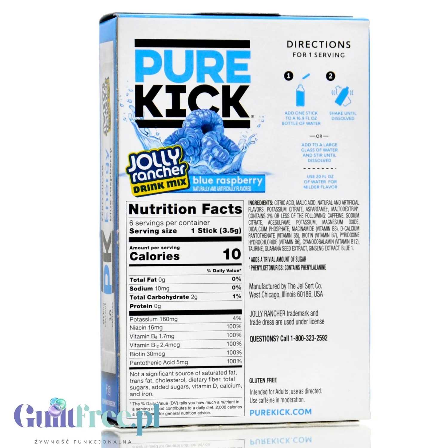 Pure Kick & Jolly Energy Blue Raspberry - saszetki bez cukru, napój instant z kofeiną, witaminami i elektrolitami - Image 4