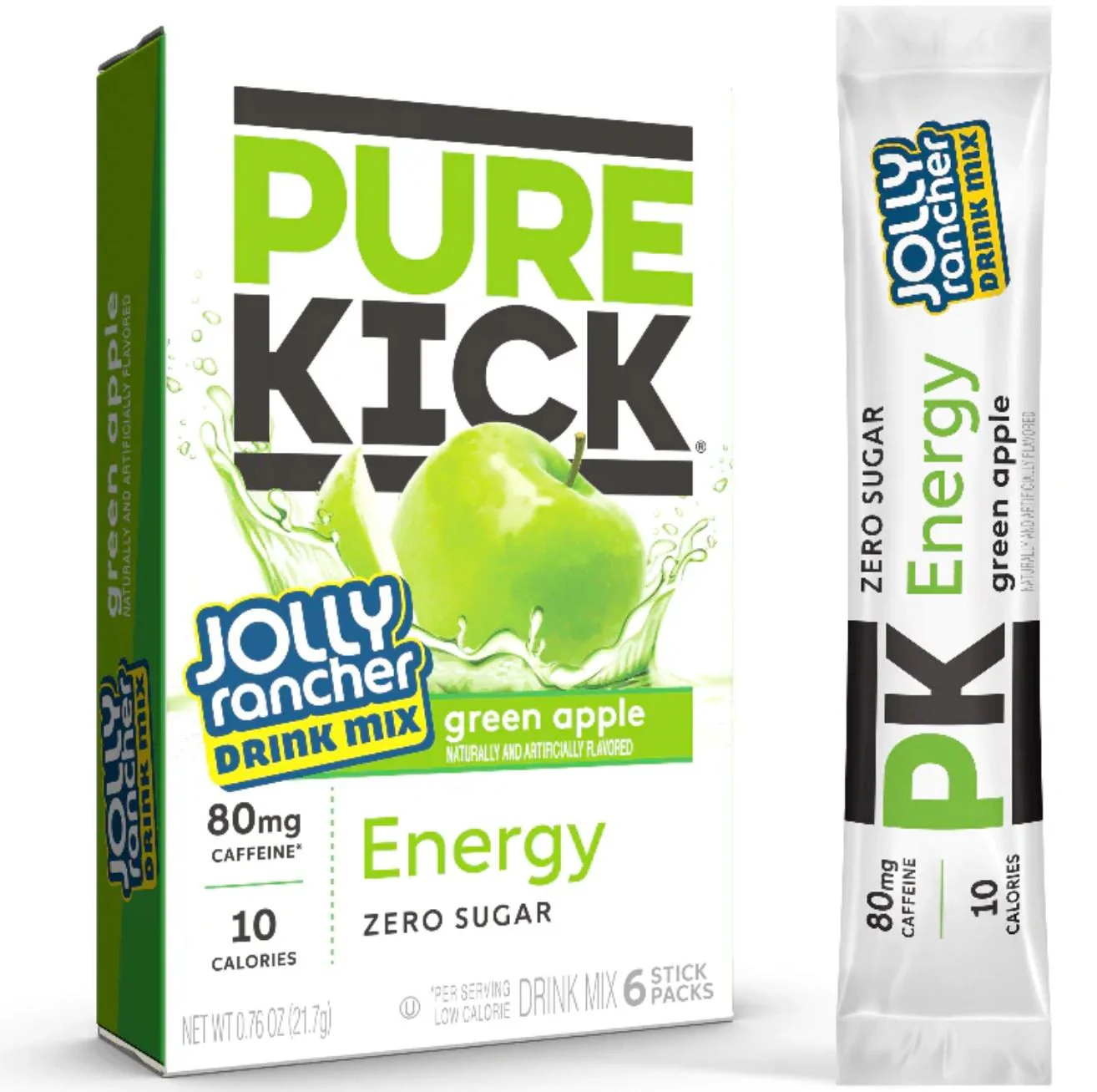 Pure Kick & Jolly Energy Green Apple - saszetki bez cukru, napój instant z kofeiną, witaminami i elektrolitami - Image 2