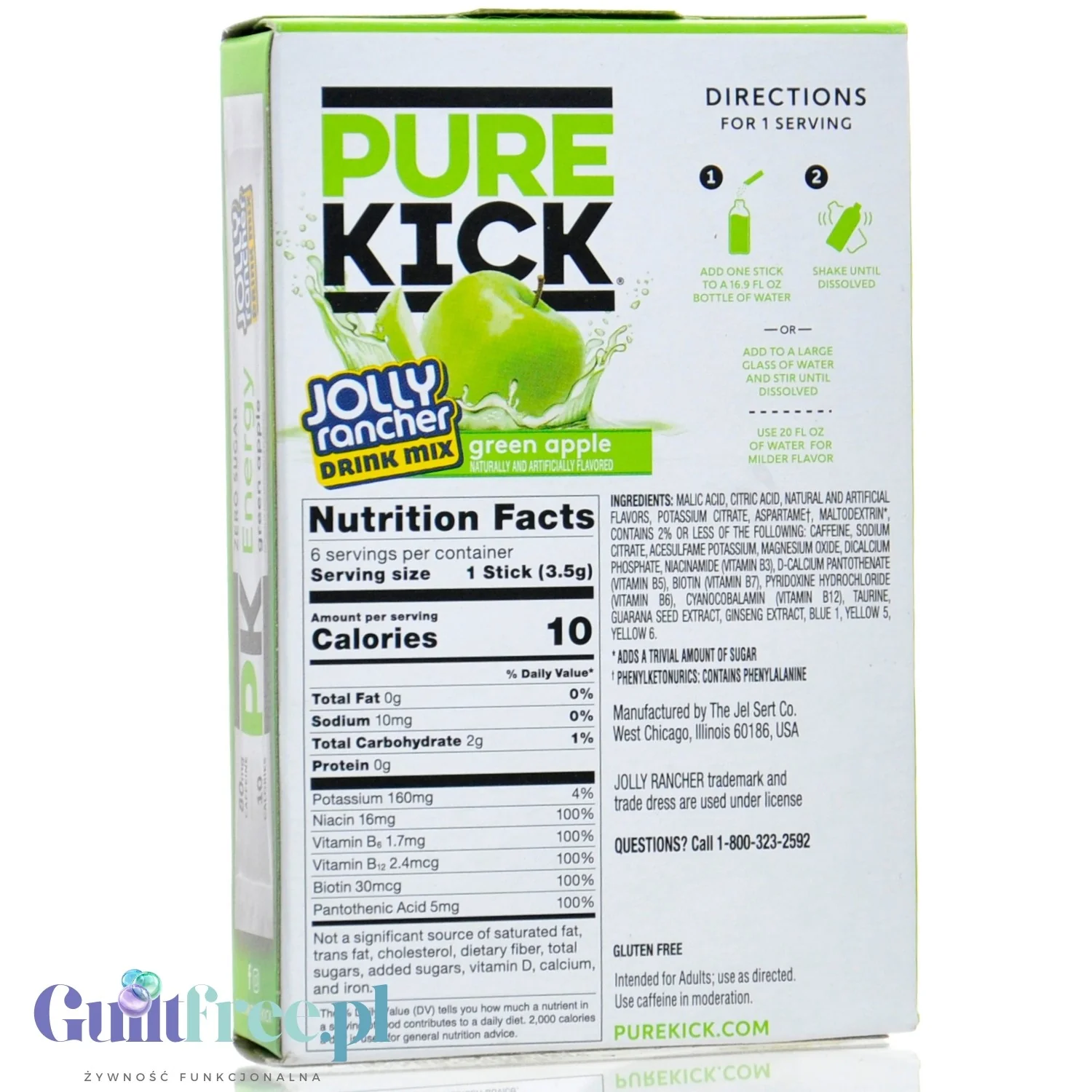 Pure Kick & Jolly Energy Green Apple - saszetki bez cukru, napój instant z kofeiną, witaminami i elektrolitami - Image 3