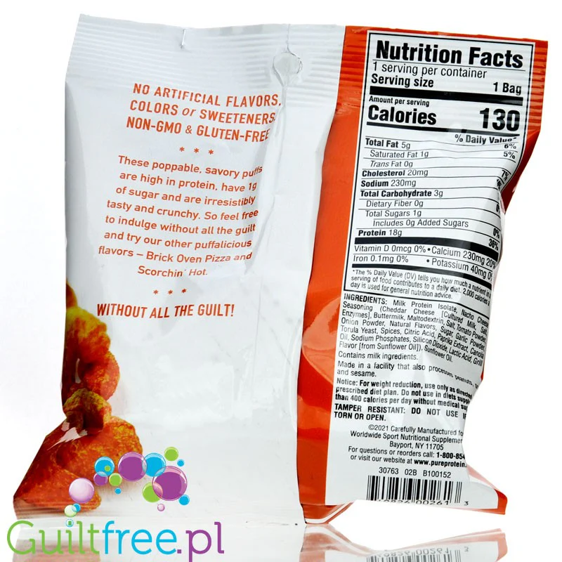 Pure Protein Puffs, Nacho Cheese - proteinowe chrupki serowe z izolatem białka, 18g białka & 130kcal - Image 2