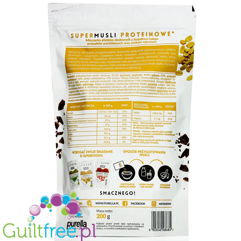 Purella Super Musli Proteinowe kakao, orzeszki arachidowe, czekolada - Image 2