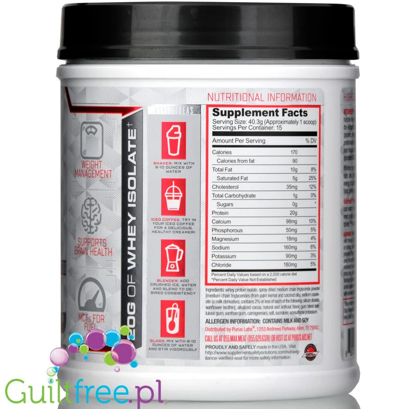 Purus Labs KetoFeed® Samoa Chocolate Cream - keto odżywka białkowa WPI z MCT - Image 4