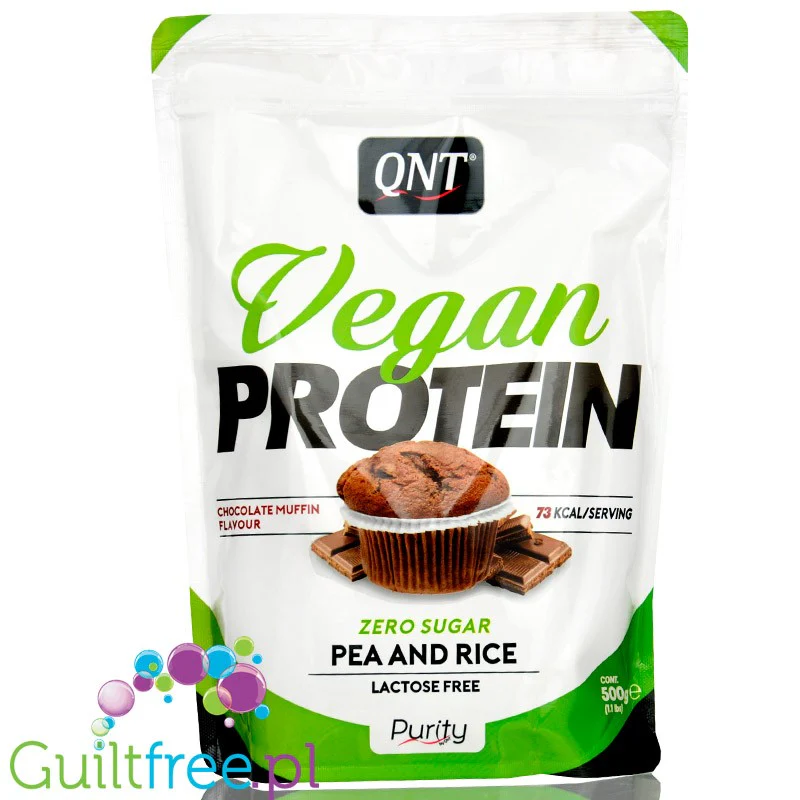 QNT Vegan Protein, Chocolate Muffin - wegańska odżywka białkowa, izolat białka grochu z białkiem ryżu, Muffinki Czekoladowe