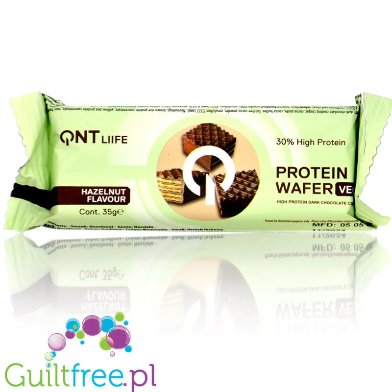QNT Vegan Protein Wafer Hazelnut Chocolate - wegański wafelek proteinowy w ciemnej czekoladzie z orzechami laskowymi