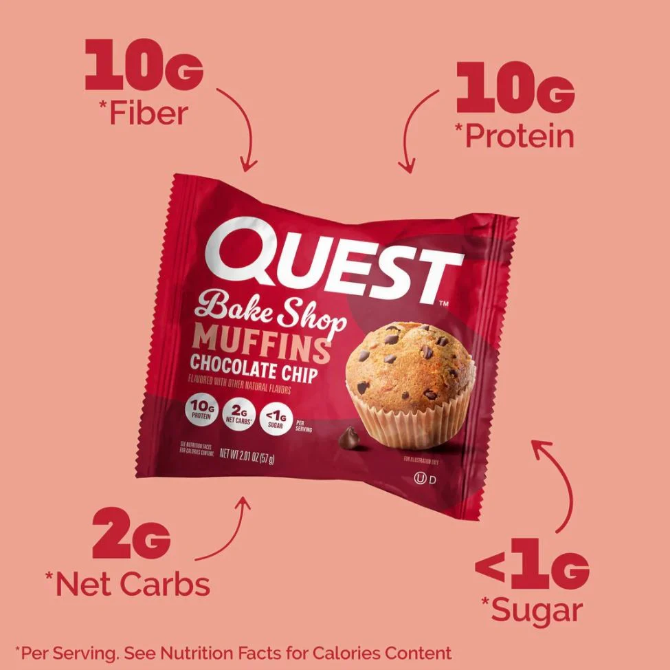Quest Bakery Shop Chocolate Chip Muffin - muffin proteinowy z kawałkami czekolady 10g białka - Image 6