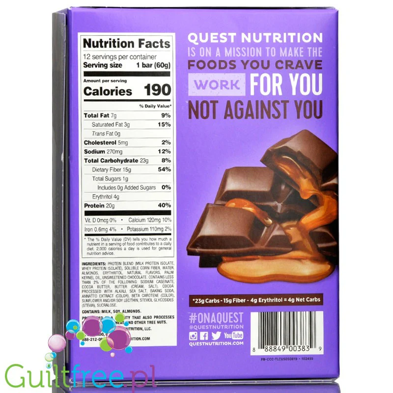 Quest Bar Caramel Chocolate Chunk - baton białkowy PUDEŁKO x 12 BATONÓW - Image 5