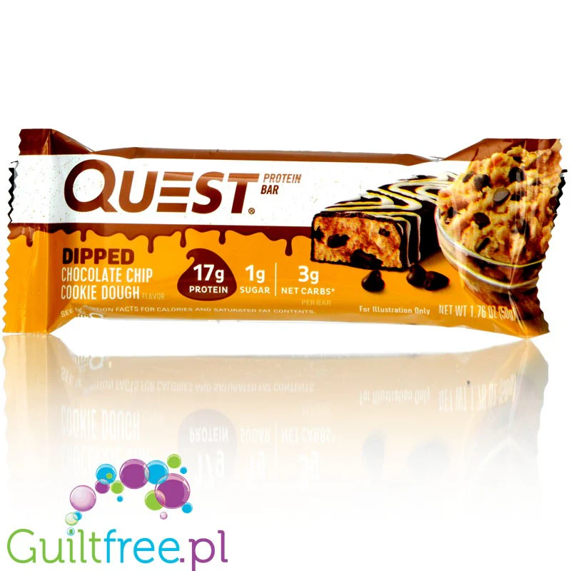 Quest Bar Dipped Chocolate Chip Cookie Dough - baton ciasteczkowy w polewie, 17g białka & 180kcal - Image 2