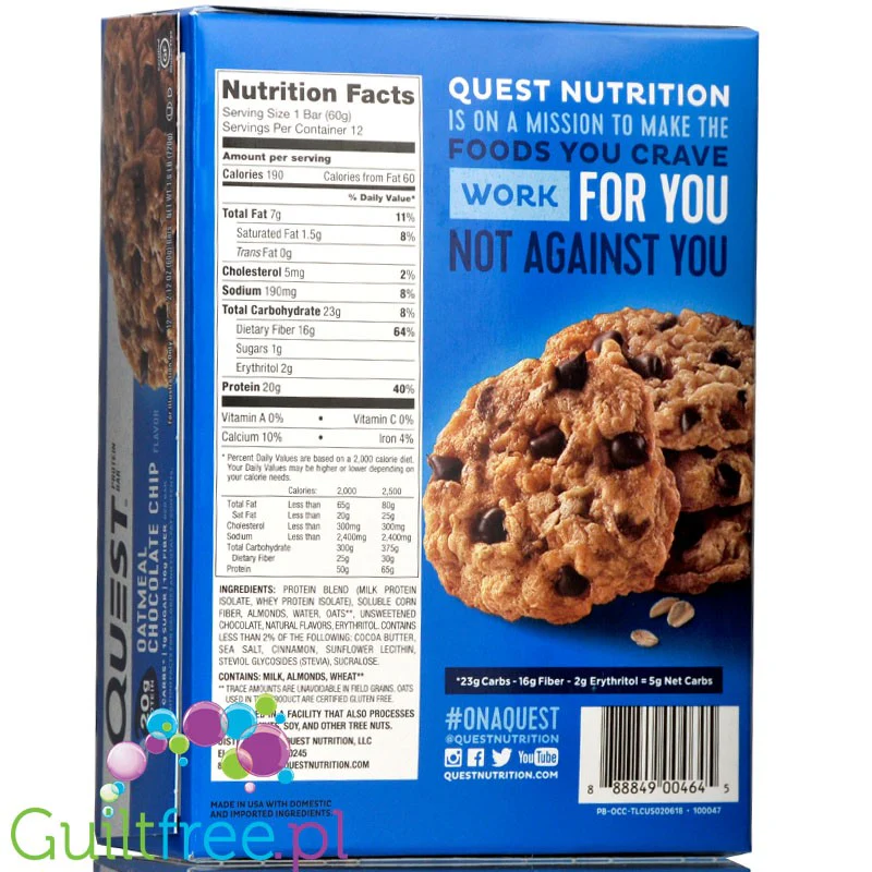Quest Bar Oatmeal Chocolate Chip - baton proteinowy 20g białka, 15g błonnika - Image 4
