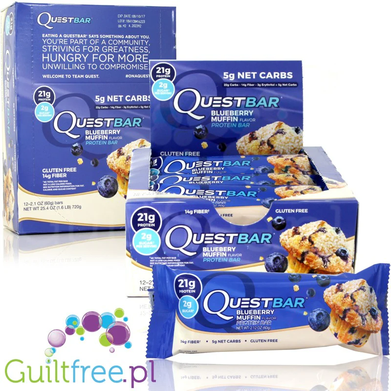 Quest Bar Blueberry Muffin - baton białkowy 21g białka, 14g błonnika - Image 6