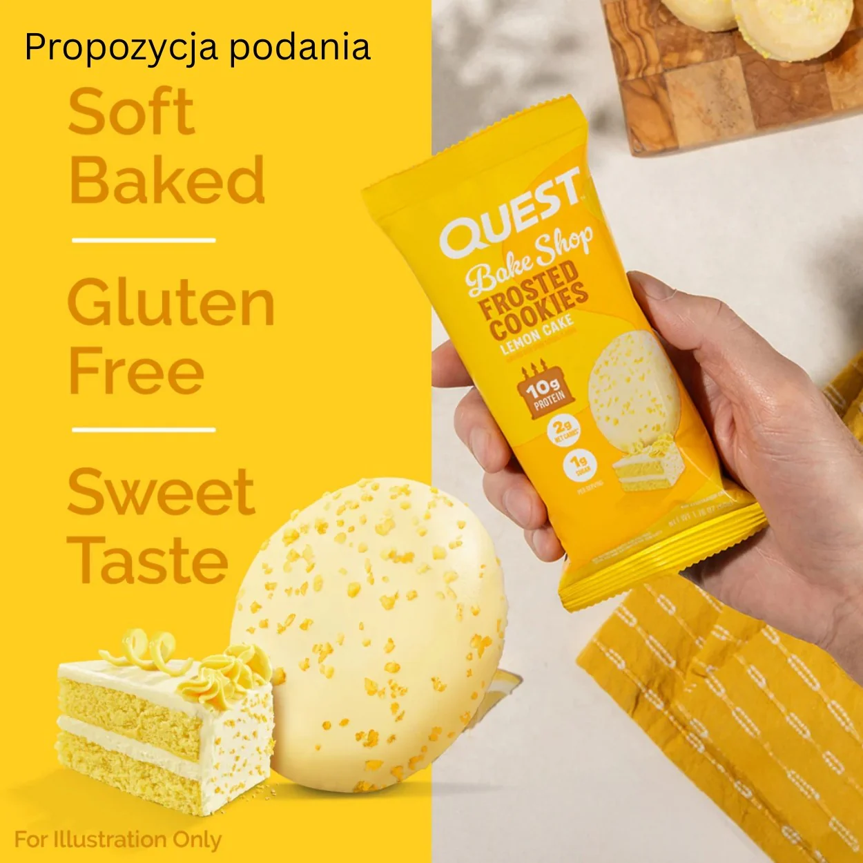 Quest Frosted Cookies, Lemon Cake - lukrowane miękkie keto ciastka w polewie, BOX 8 SZT - Image 3