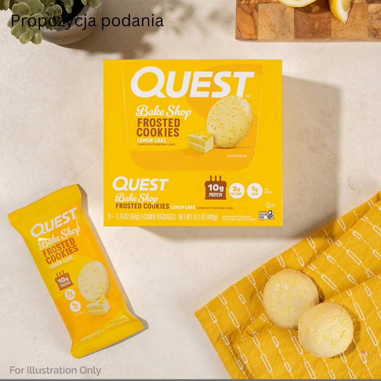 Quest Frosted Cookies, Lemon Cake - lukrowane miękkie keto ciastka w polewie, BOX 8 SZT - Image 7