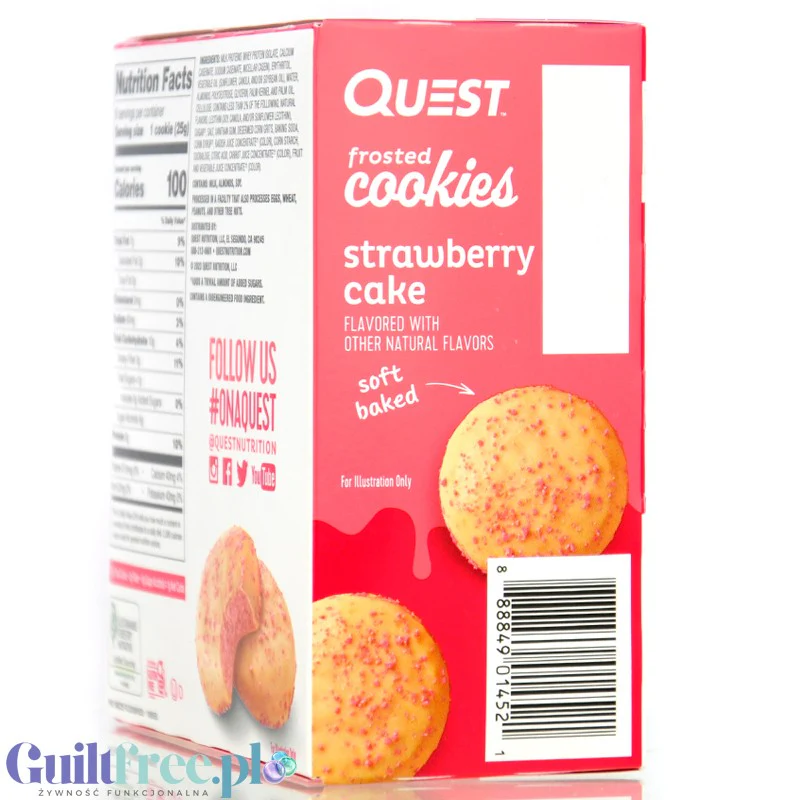 Quest Frosted Cookies, Strawberry Cake - lukrowane miękkie keto ciastka w polewie, BOX 8 SZT - Image 2