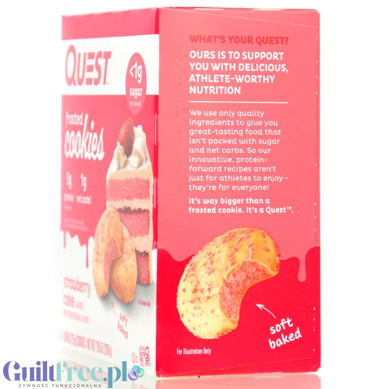 Quest Frosted Cookies, Strawberry Cake - lukrowane miękkie keto ciastka w polewie, BOX 8 SZT - Image 3