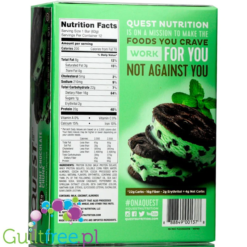 Quest Bar Mint Chocolate Chunk baton proteinowy Mięta & Czekolada - Image 4