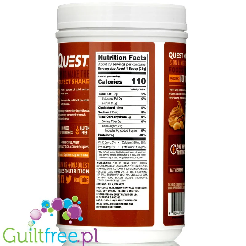 Quest Protein Powder Peanut Butter - odżywka białkowa ze stewią, Masło Orzechowe - Image 4