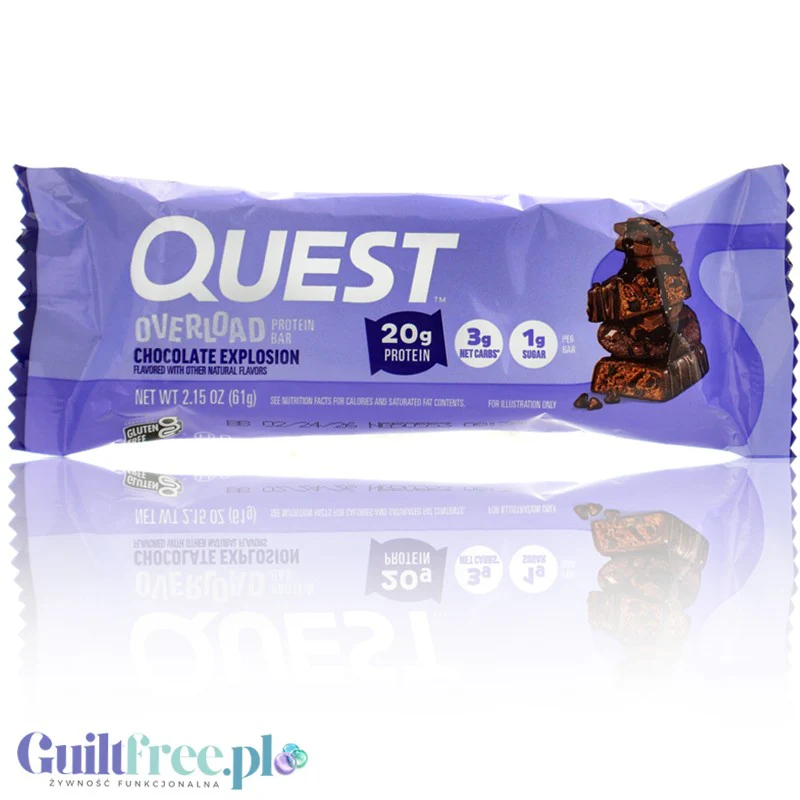 Quest Overload Chocolate Explosion BOX 12 szt - baton proteinowy bez cukru i maltitolu, smak Brownie & Czekolada - Image 3