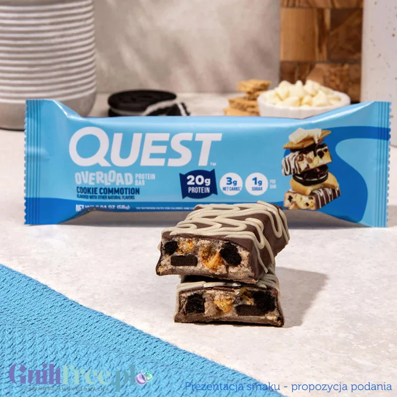 Quest Overload Cookie Commotion - baton proteinowy bez cukru i maltitolu, smak Karmel, Ciasteczka & Czekolada - Image 3