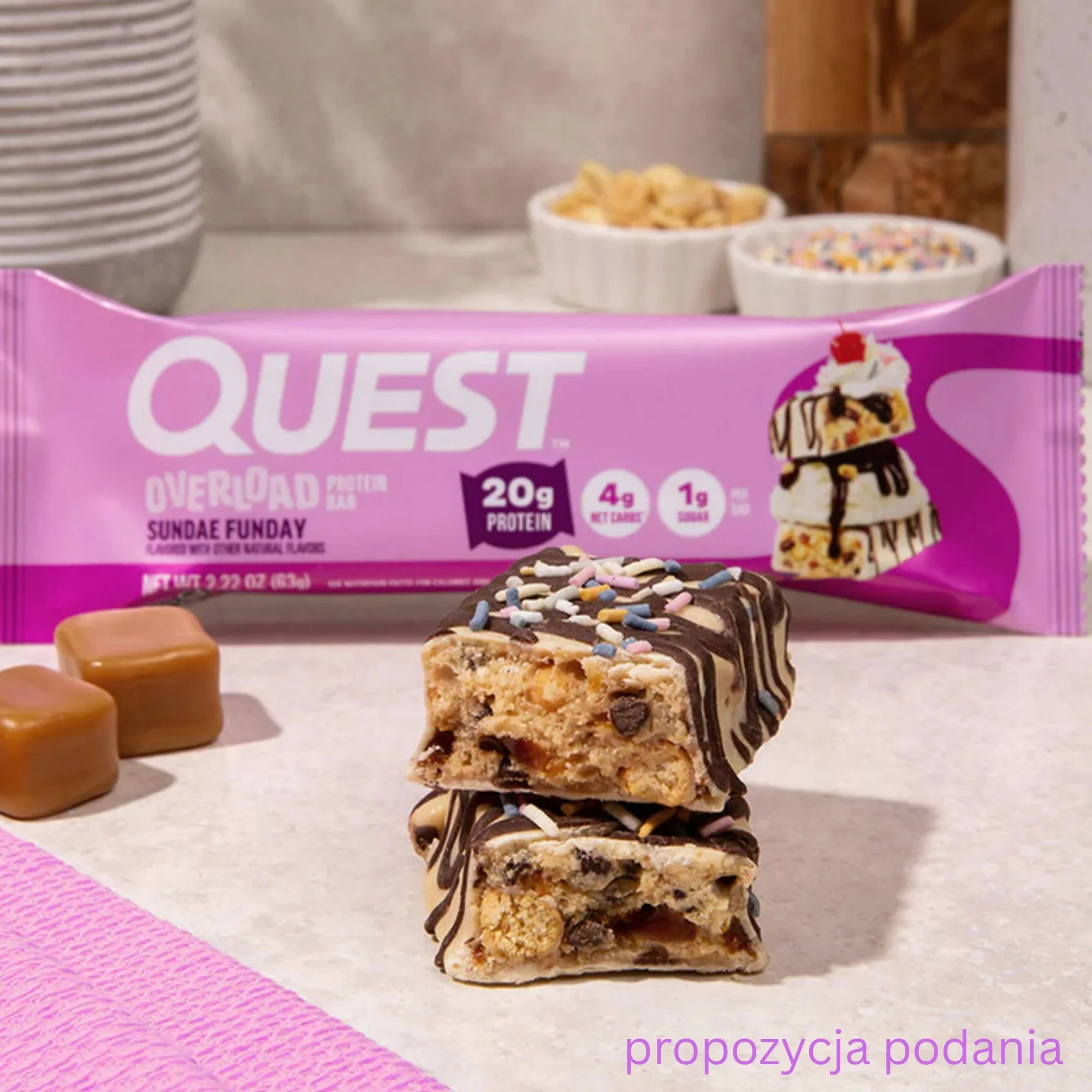 Quest Overload Sundae Funday - baton proteinowy bez cukru, 20g białka & 210kcal - Image 2