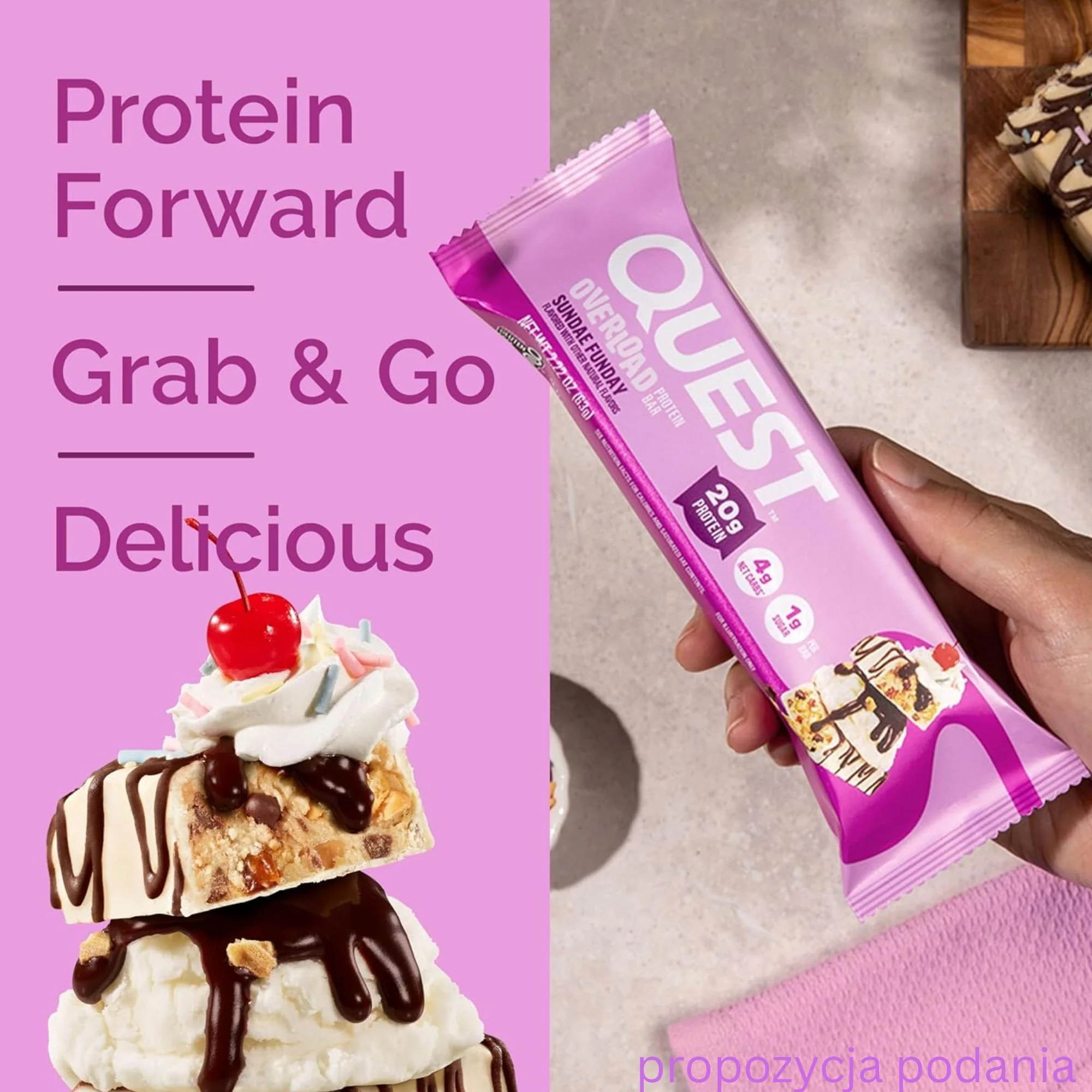 Quest Overload Sundae Funday - baton proteinowy bez cukru, 20g białka & 210kcal - Image 3