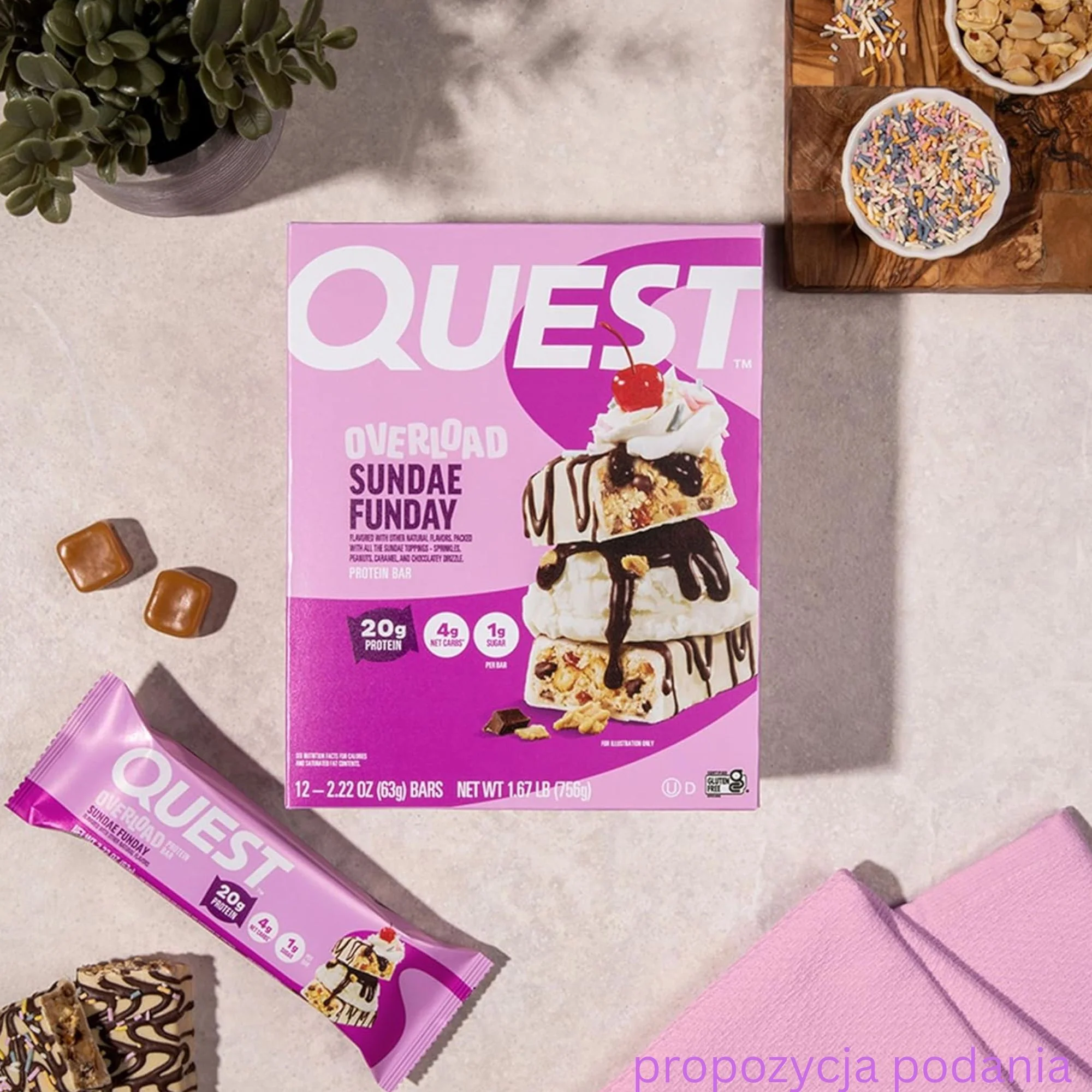 Quest Overload Sundae Funday - baton proteinowy bez cukru, 20g białka & 210kcal - Image 4