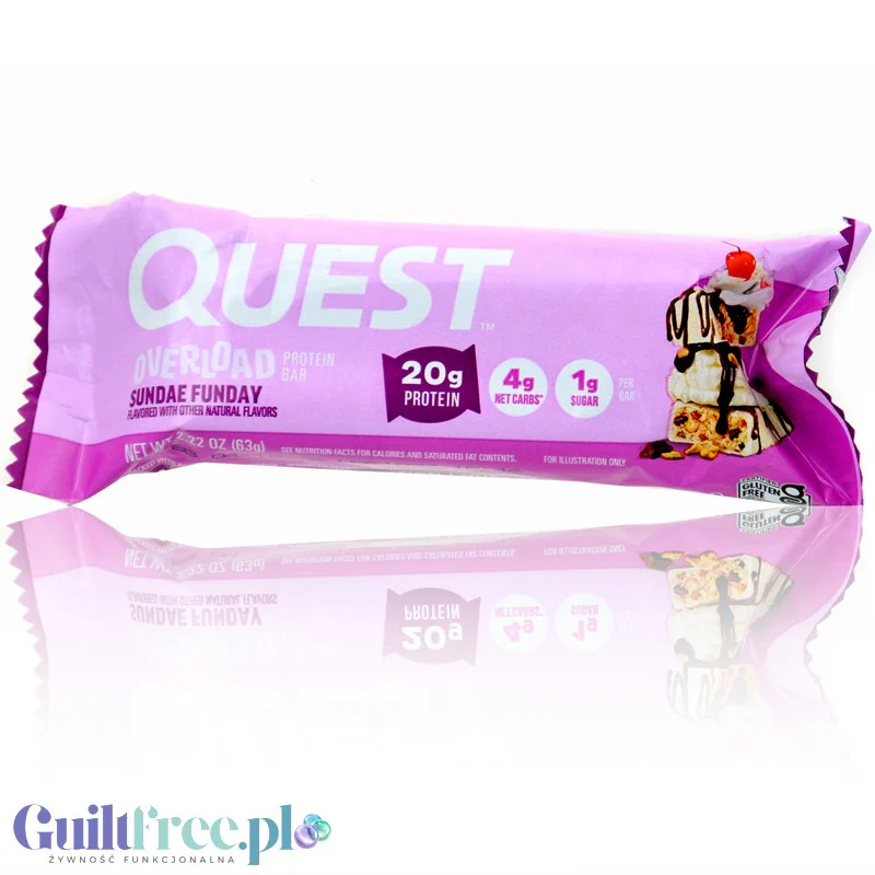 Quest Overload Sundae Funday BOX 12 szt - baton proteinowy bez cukru, 20g białka & 210kcal - Image 2