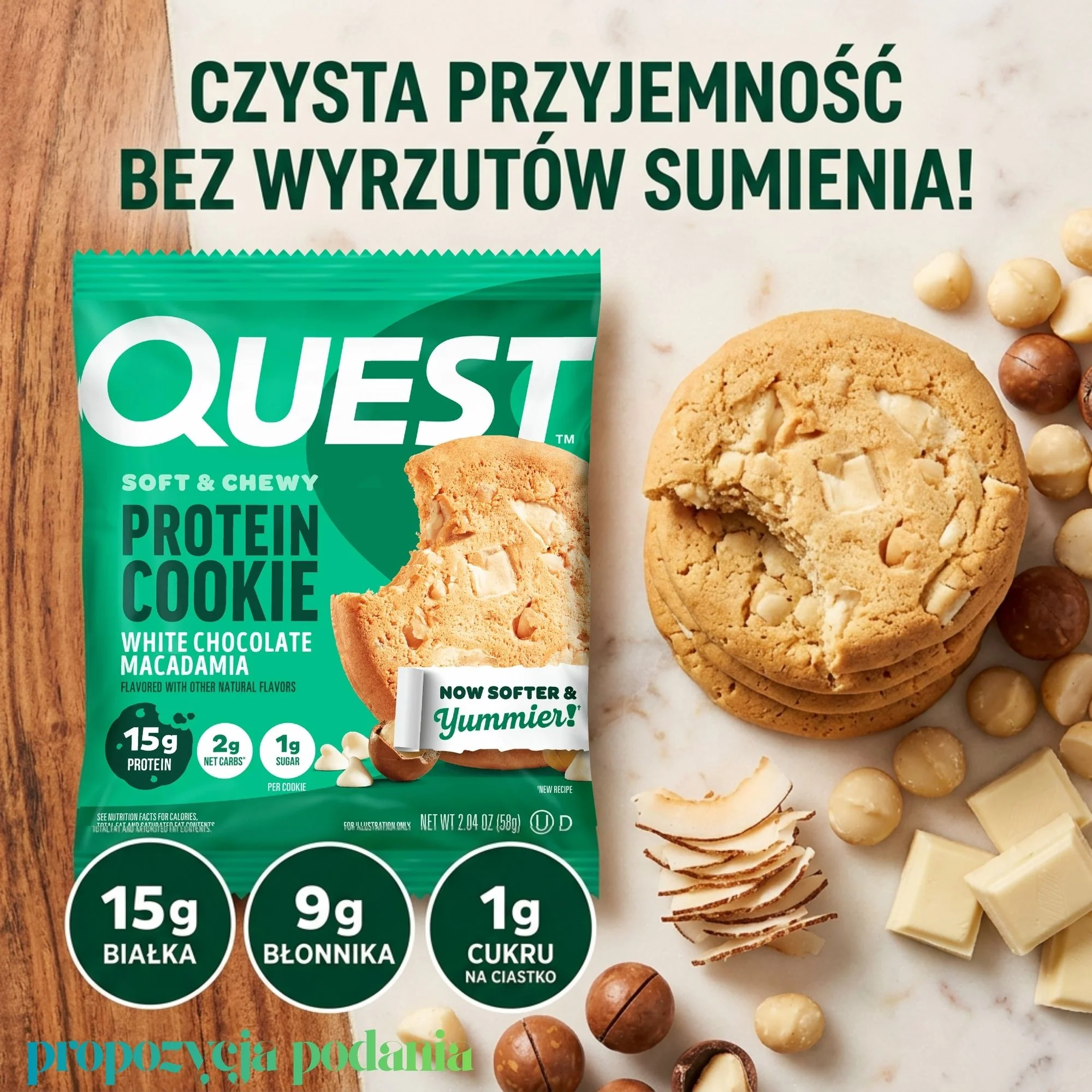 Quest Protein Cookie White Chocolate Macadamia - ciastko proteinowe z białą czekoladą i makadamia - Image 2