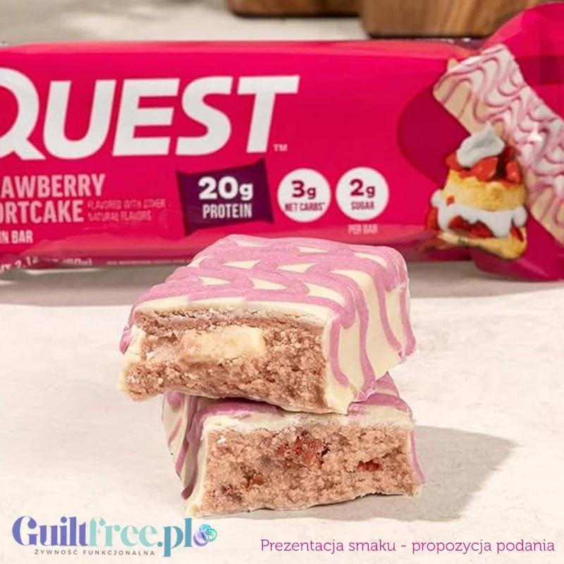 Quest Strawberry Shortcake - baton proteinowy bez cukru i maltitolu, smak Ciasto Truskawkowe - Image 3