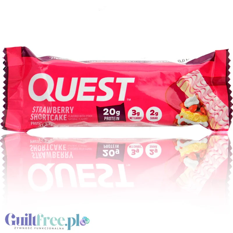 Quest Strawberry Shortcake BOX 12 szt - baton proteinowy bez cukru i maltitolu, smak Ciasto Truskawkowe - Image 2