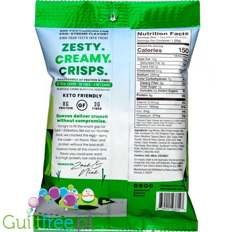 Quevos Keto Egg White Chips, Sour Cream & Onion - chipsy z białka jaj z olejem awokado, smak Śmietanka Cebulka - Image 3