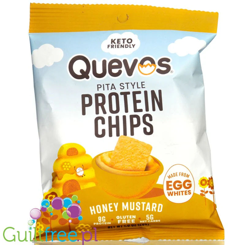 Quevos Keto Egg White Crisps, Honey Mustard - chipsy z białka jaj z siemieniem lnianym, smak Miodowo-Musztardowy