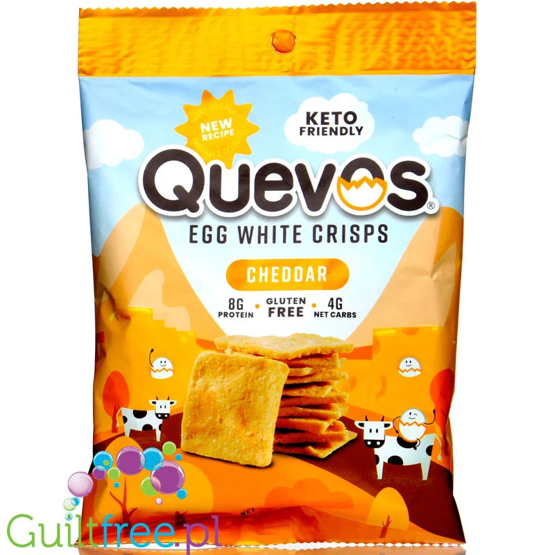 Quevos Keto Friendly Egg White Crisps, Cheddar - chipsy z białka jaj z siemieniem lnianym - Image 2