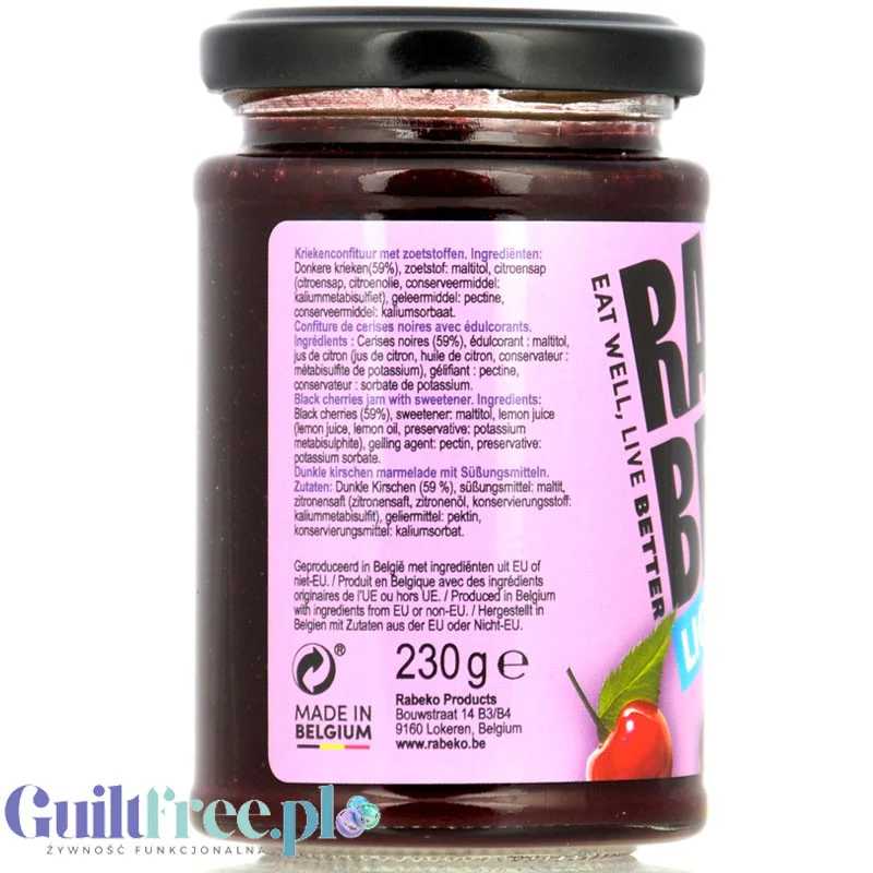 Rabeko Jam Light Black Cherries - niskosłodzony dżem wiśniowy, 88% mniej cukru - Image 3